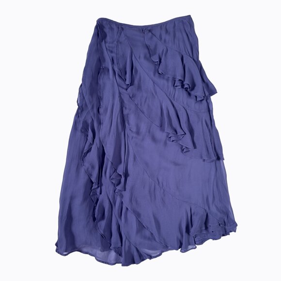 Anthropologie Ruffle Slit Midi Skirt Sz 2 Tiered A-Line Flowy Purple Boho Chic - Picture 3 of 10